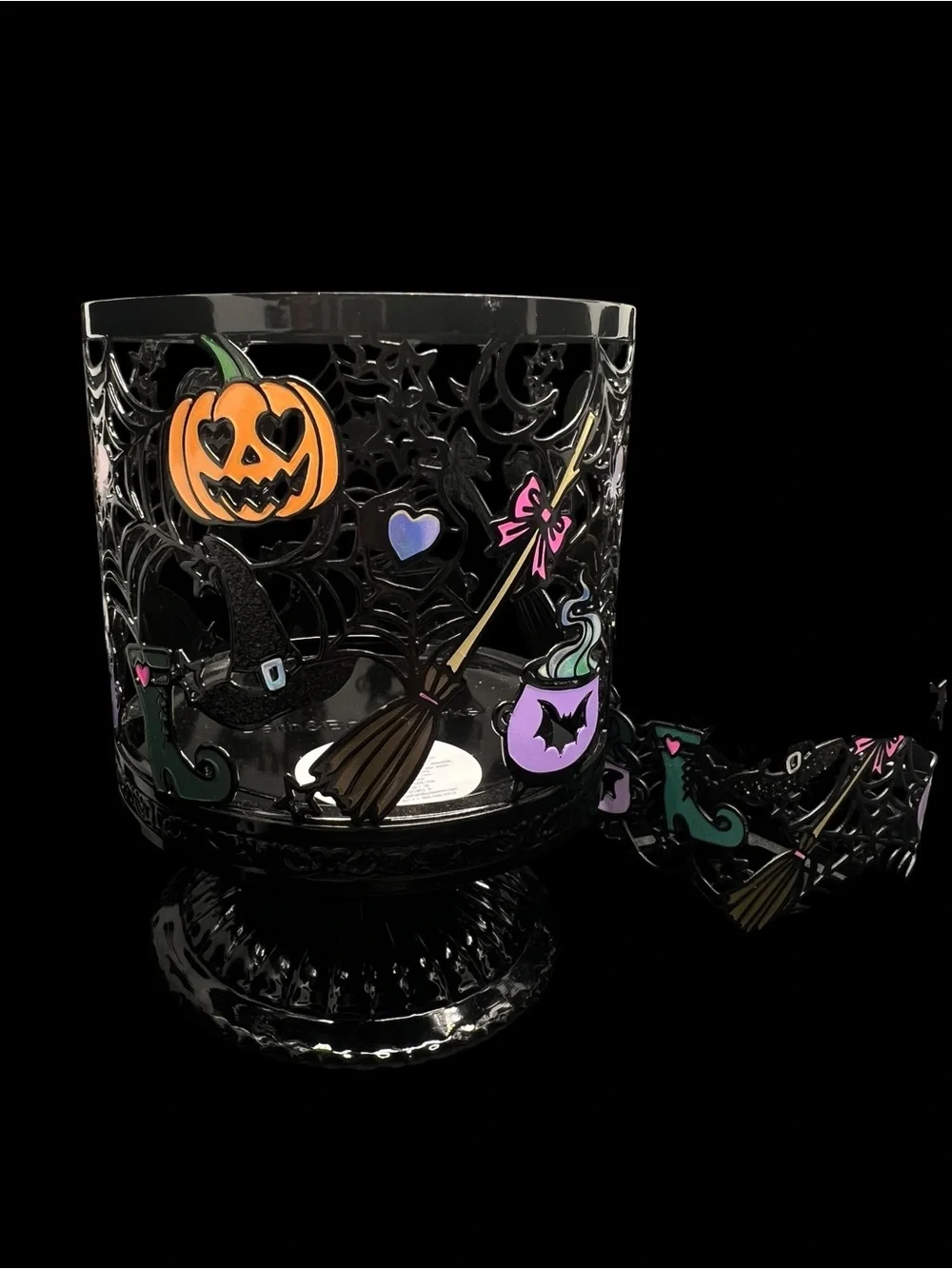 Halloween Witch Decorative Candle Holder - Black with Orange, Purple & Green